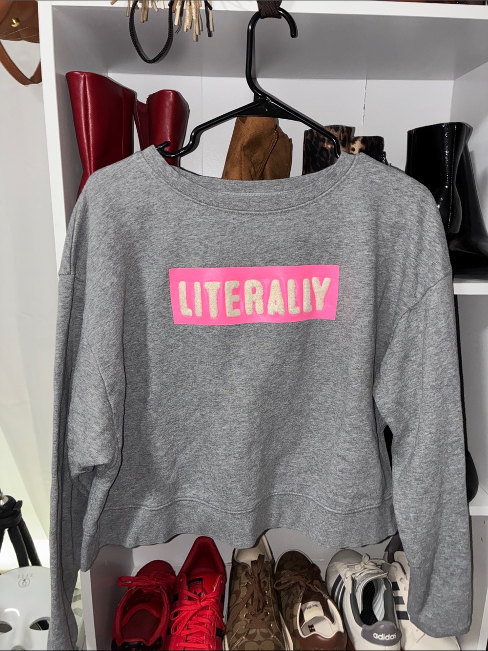 Mossimo Supply Co. Gray Sweatshirt with Pink "LITERALLY" Graphic